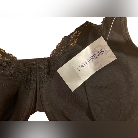 CATHERINES Bra 44DDD Solid Black Cotton Lace Trimmed Cups Never Worn NWT - Picture 5 of 12